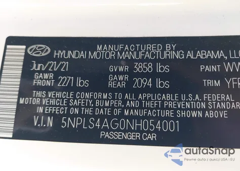 2022 Hyundai Elantra Sel из США, поврежденный, VIN 5NPLS4AG0NH054001